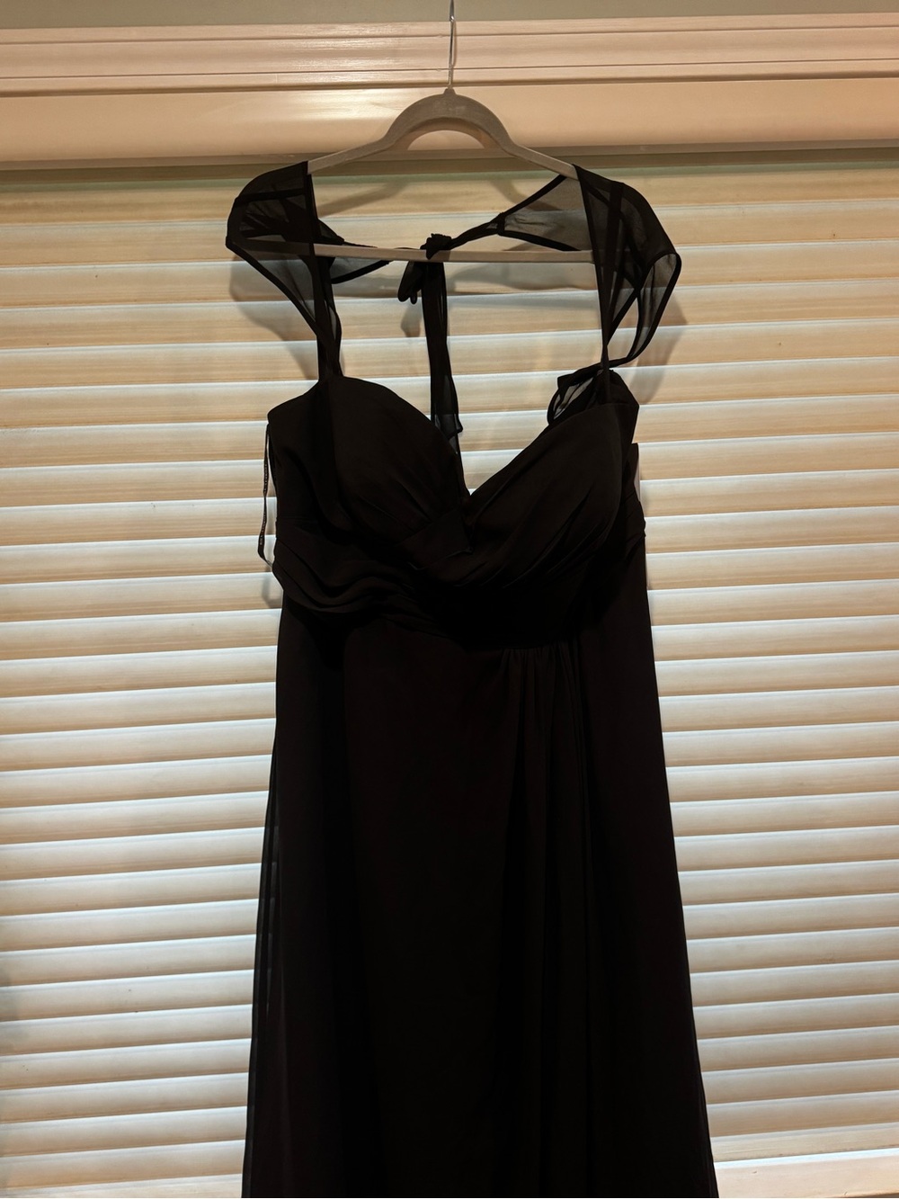 Bill Levkoff Black Chiffon Maxi with Sheer Tie-Back Shoulders
